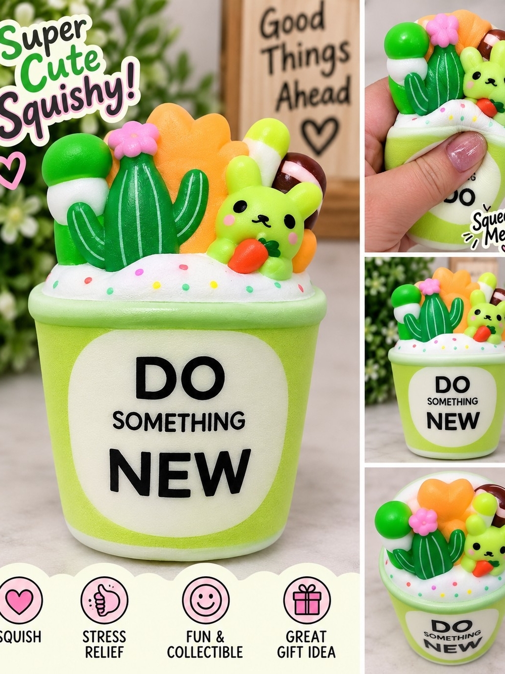 Do Something New Green Cactus Squishy Cup – Cute Stress Relief Toy